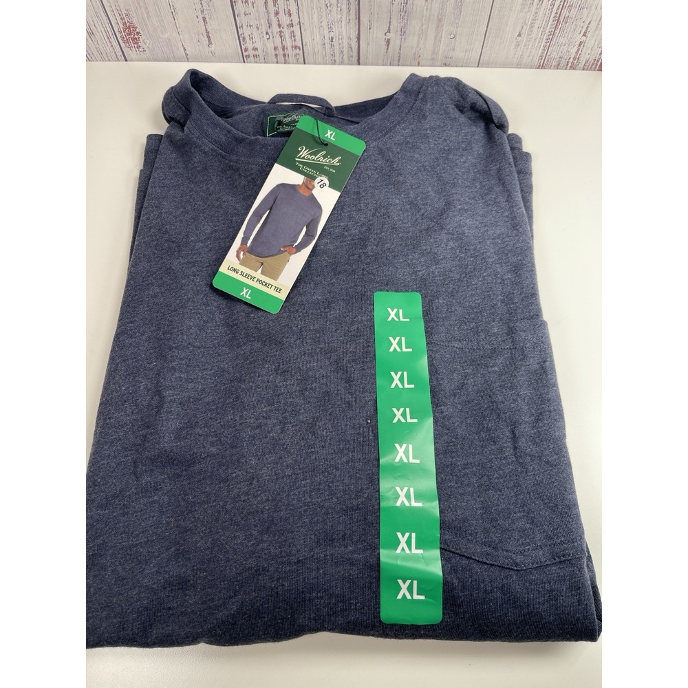 Woolrich Mens Long Sleeve Pocket Tee Blue Heathered Crewneck Shirt XL 1805125